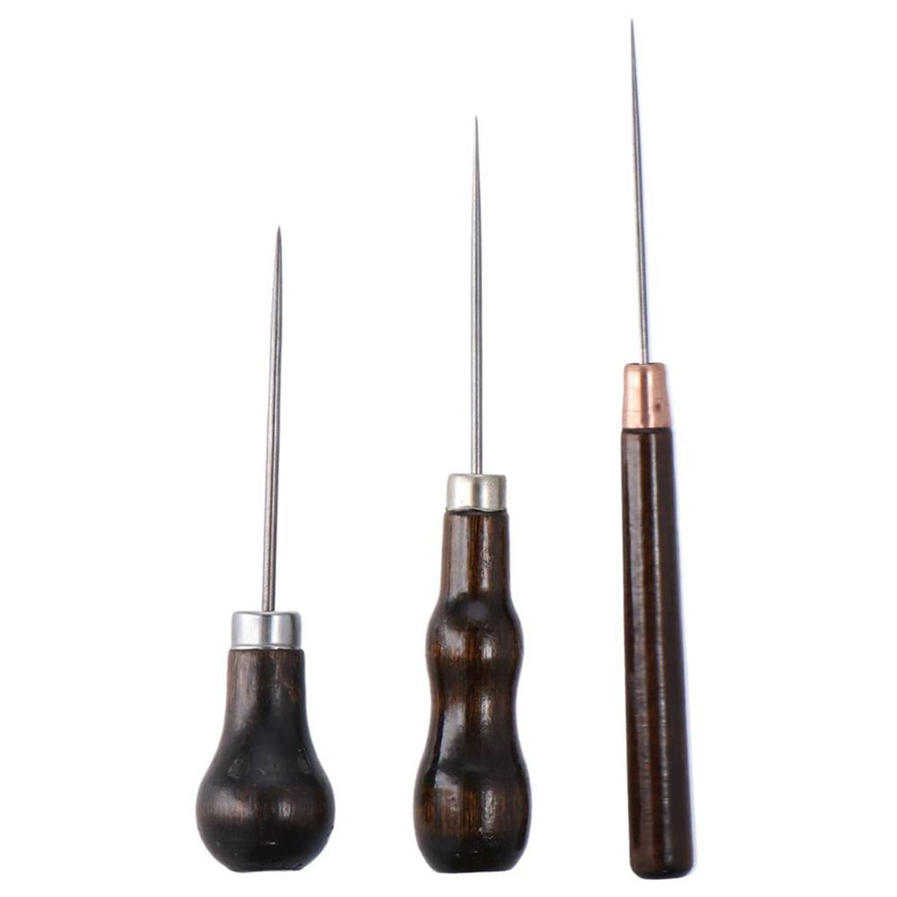 Sewing Necessities - 3Pcs Wooden Handle Scratch Awl Tool,Leather