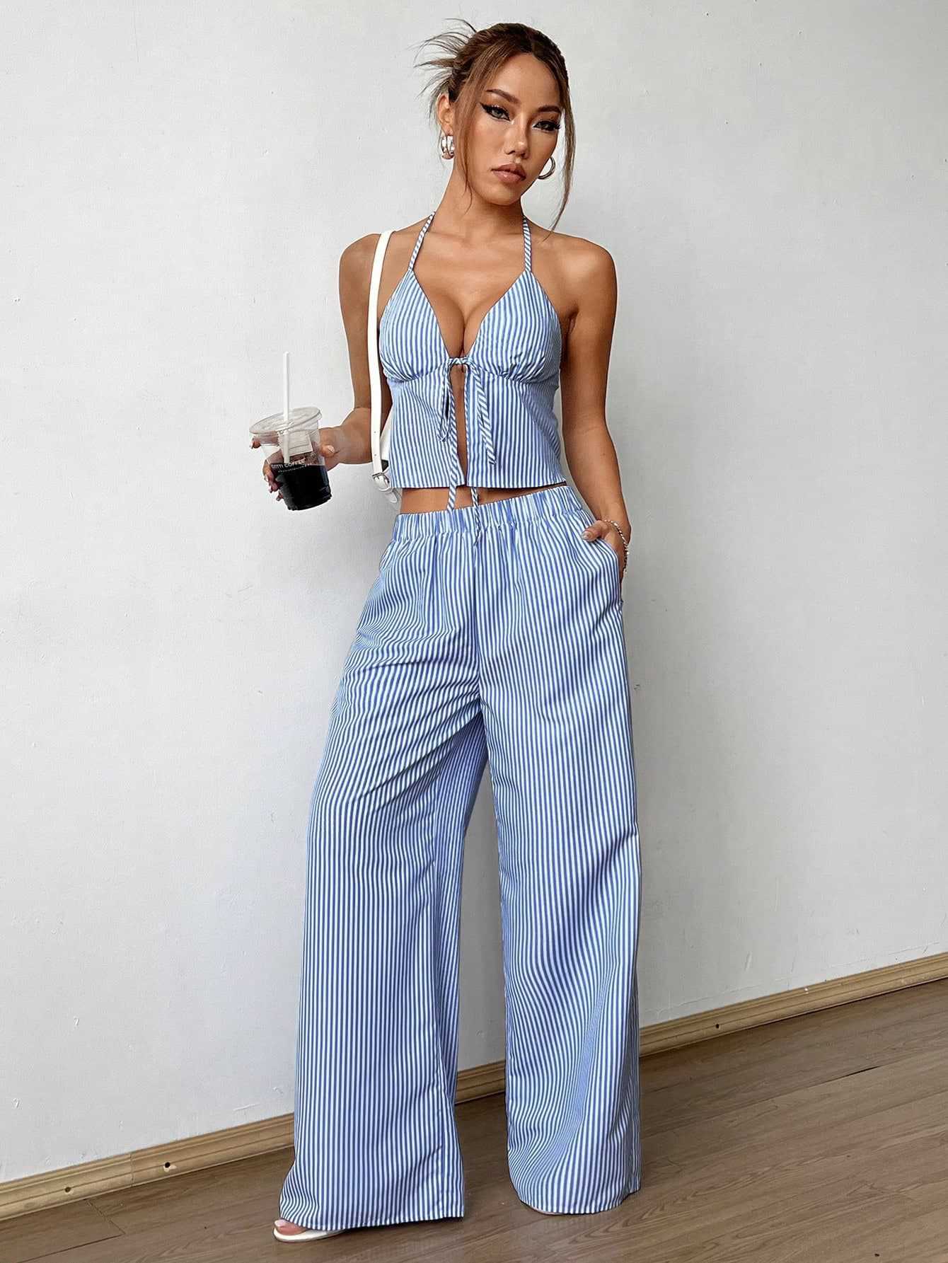 Striped Lace Up Camisole Colla - đánh giá và giá Sewing Vest