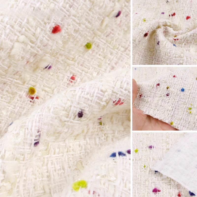 Creamy White 3D Grid Colorful  - đánh giá và giá Sewing Tweed Fabric
